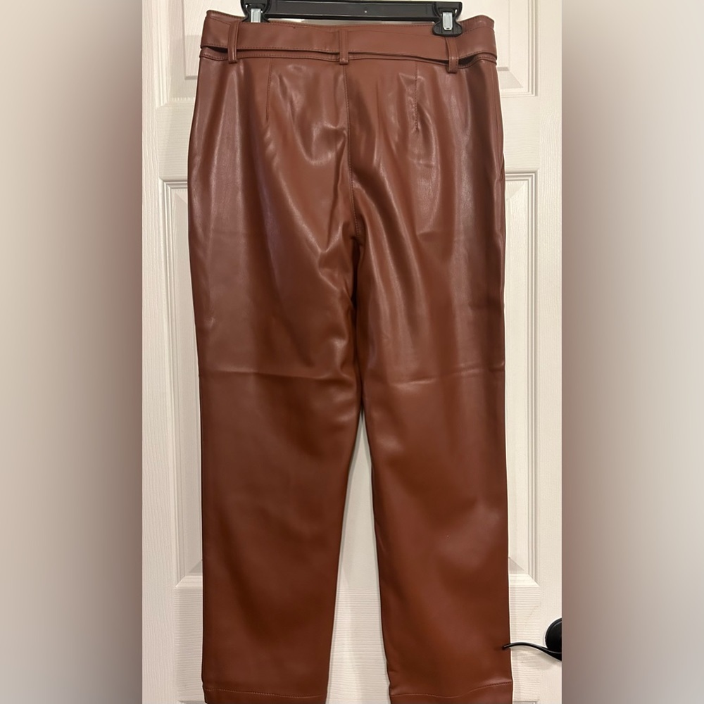 NWT LOFT Faux Leather Brown Pants with matching Belt - Picture 4 of 9